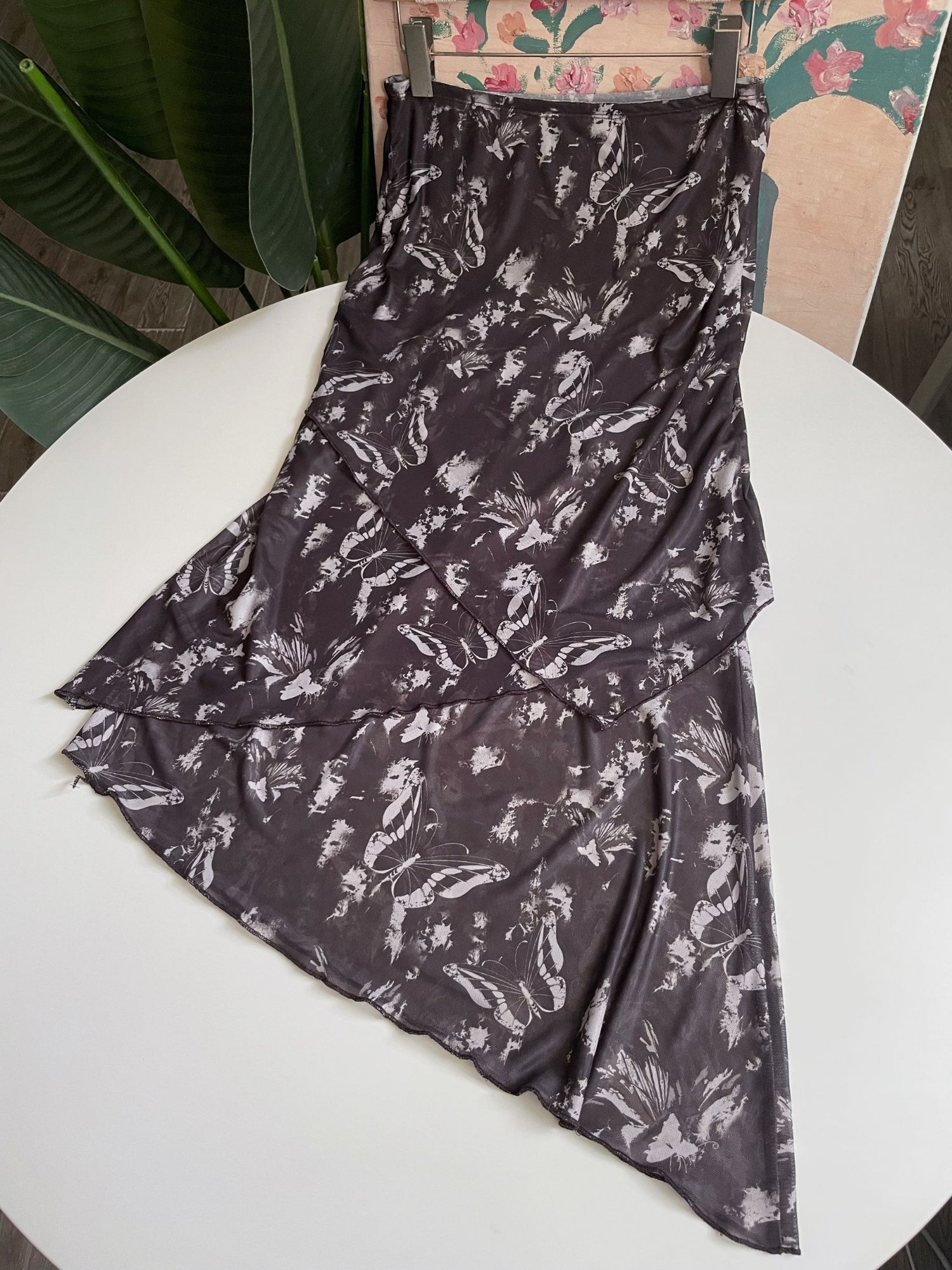 Twist Strap Butterflies Bodycon Mesh Set in Black