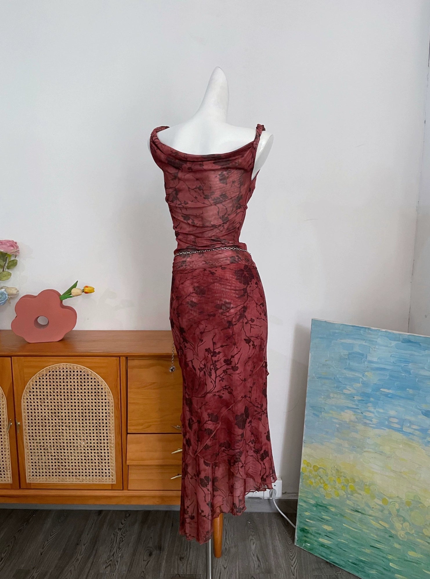 Red Floral Retro Mesh Set