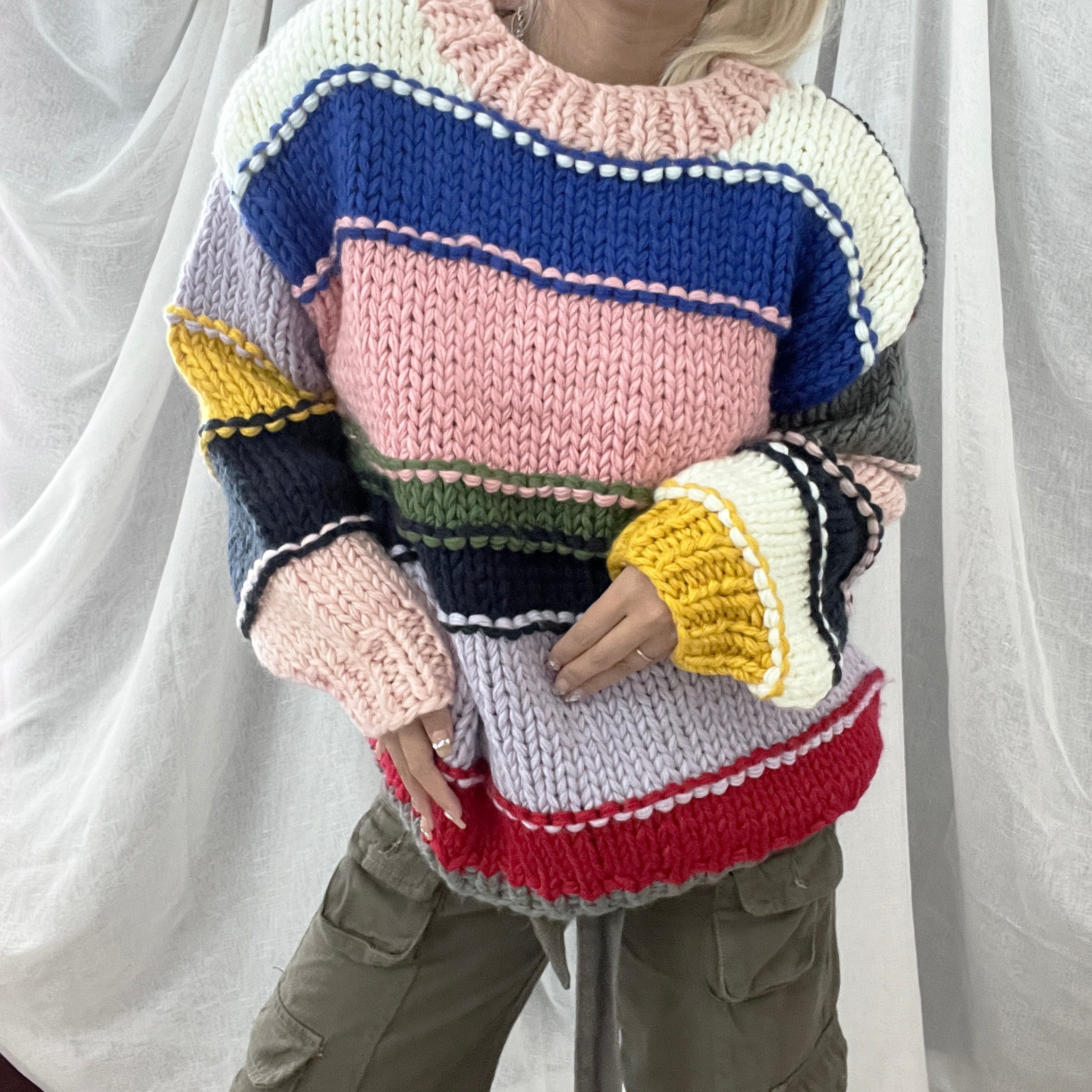 Crochet Striped Colorful Handmade Sweater